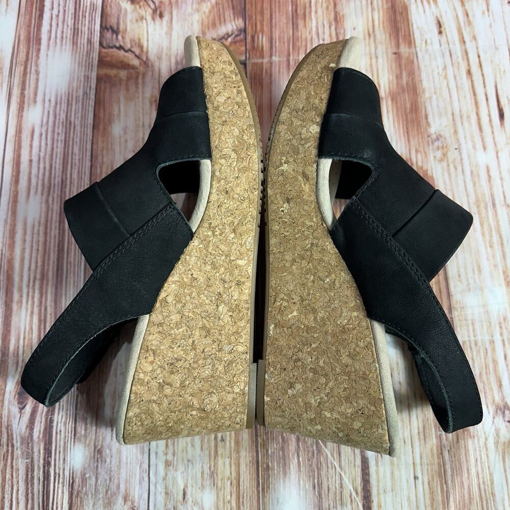 Clarks ANNADEL IVORY Size 8 Black Suede Cork Wedge Heel Sandals Open Toe Shoes - Picture 6 of 10